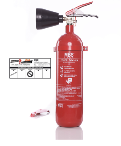 2x MBS-FIRE (MBK) 2kg CO2 Feuerlöscher inkl. Halterung & Plakette